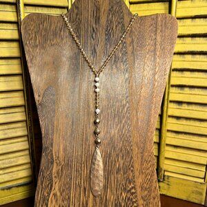 Stunning Genuine Pearl and Glass Goldtone Y Necklace